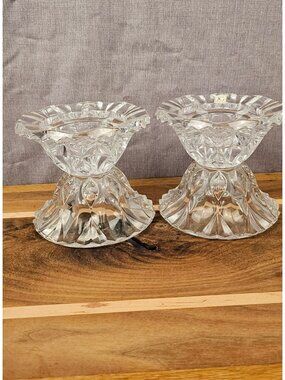 Pair Of Vintage JG Durand Crystal Candle Holders With Intricate Cut Design 4.75"